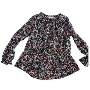 Liz Claiborne Sheer Floral Print Long Sleeve Blouse Top Tunic. Size L